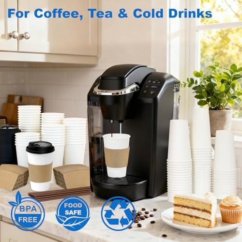 16 oz 50 Pack Coffee Cups with Lids and Sleeves (White- 50packs / 16 oz)