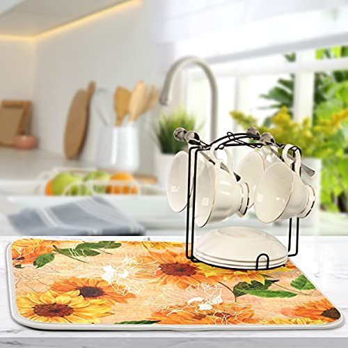 Super Absorbent Dish Drying Mat (Watercolor Sunflowers / 16" x 18")