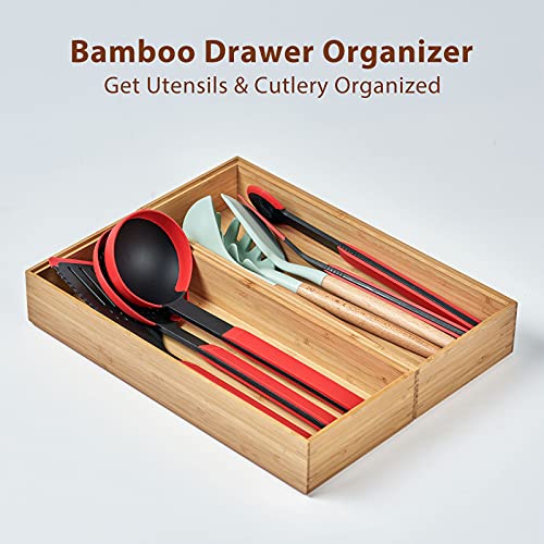 Bamboo Kitchen Drawer Organizer Boxes with Anti
