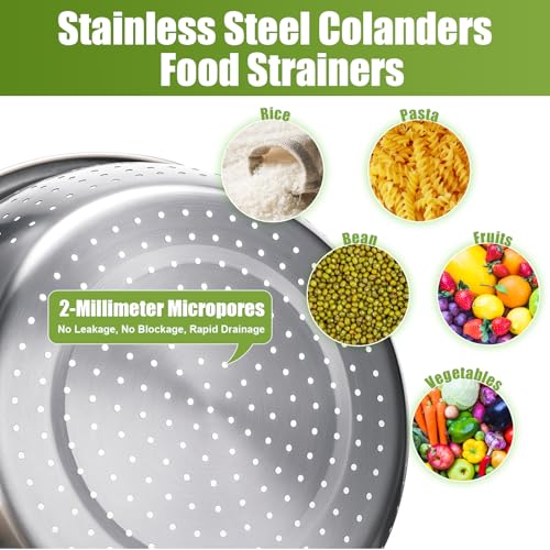 Stainless Steel Colander Set with Self (3 Sizes Stainless Steel Colander Set with Self-Draining Base Plate)
