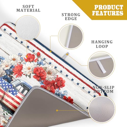 Patriotic Truck Dish Drying Pad 4th of July Drying Mat for Kitchen Counter Coffee Bar Sinks 18 X 24 Inch (Patriotic Truck Blue / 24" x 18")