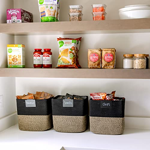 Storage Cubes 11 Inch Cotton Rope Woven Baskets for Organizing (Black & Mixed Black)