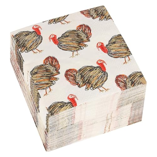 100 Pack Turkey Thanksgiving Cocktail Napkins for Party Supplies (100 Pack)