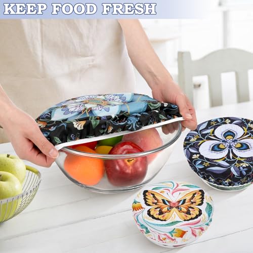 5Pcs Reusable Beeswax Elastic Bowl Covers for Bread Proofing and Food Cover (Lotus)