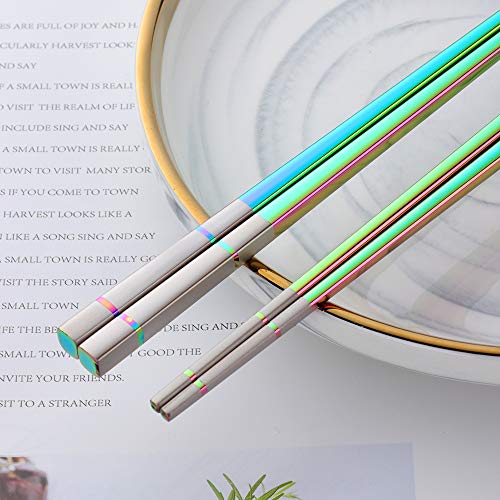 5 Pair Stainless Steel Metal Reusable Rainbow Chinese Square Chopsticks (nice rainbow)