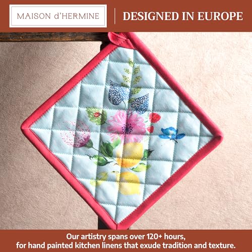 Pot Holders 100% Cotton Potholders (093 - Jardin D'ete - Mint / 8" x 8" (Pot Holder Pack of 1))
