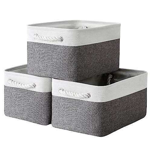 Storage Basket for Organizing (White&Grey / 3PCS/Large - 15.7Lx11.8Wx8.3H)