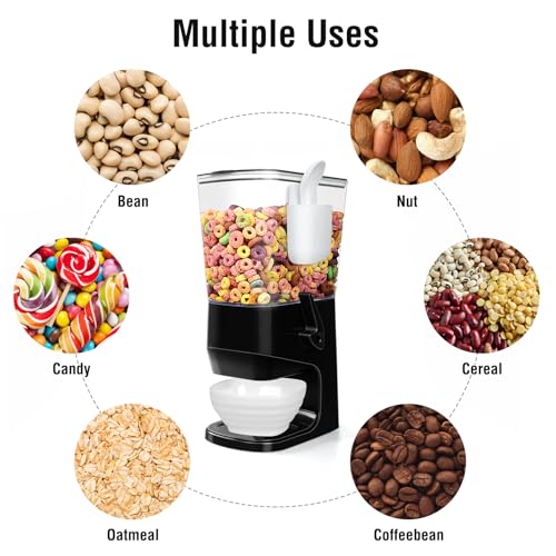 Cereal Dispenser Countertop Wath Bowls and Spoons（Black 1 pack ） (3.5Qt & Black & 1pack)