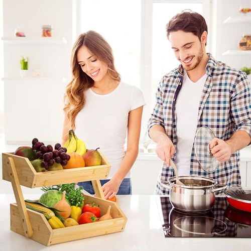 2 Tier Bamboo Fruit Basket for Kitchen Counter (Bamboo / 2-Tier)