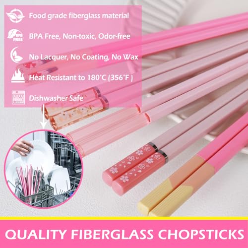 Chopsticks Reusable Dishwasher Safe (Pink-10 Pairs)
