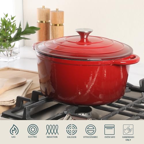 Addlestone 7 Qt Enameled Cast Iron Dutch Oven Pot with Lid (7-Quart / Gradient Red)
