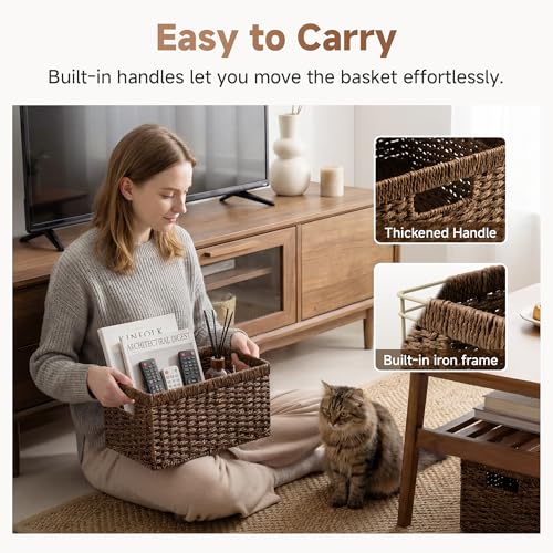 Rectangular Wicker Storage Baskets for Organizing (Dark Brown (Paper Rope) / 2x 13"L x 8¼"W x 7"H)