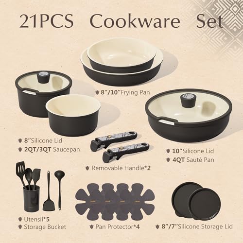 21pcs Ceramic Cookware Set (Charcoal / 21 Piece)