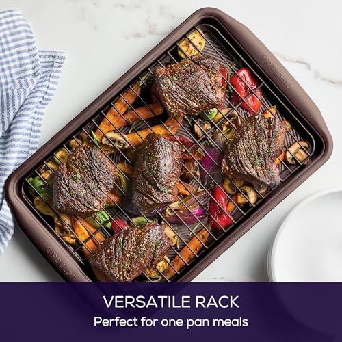 Nonstick Bakeware Set with Nonstick Cookie Sheet (Set (Sheet & Cooling Rack) / Chocolate)