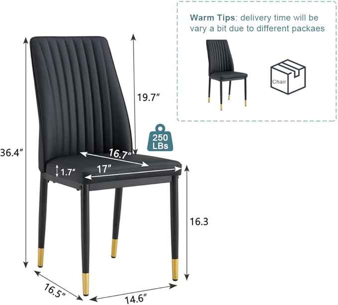 Modern Dining Chairs Set - 8 Black PU Leather Chairs with Metal Legs for Dinner Room, Office, Waiting Room