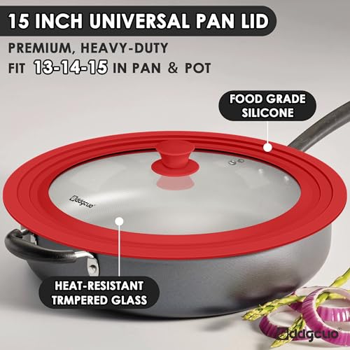 13-14-15 in Universal Pan Lid, Extra Large Silicone Pot Lid for Pots, Pans & Skillets, Replacement Frying Pan Lid with Heat Resistant Silicone Knob, Dishwasher Safe, Red (Red / 13''-14''-15'')