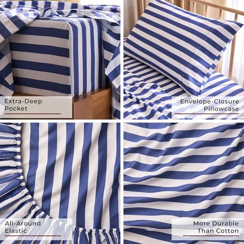 Iconic 3-PC, Ultra Soft Sheet Set (Twin, Oxford Stripe Blue Nova) (3493 Oxford Stripe Blue Nova / Twin)