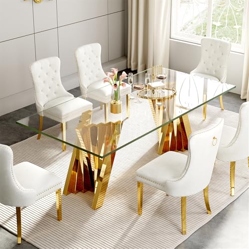 70" Modern Glass Gold Dining Table for 6 (Gold-70" Dining Table)