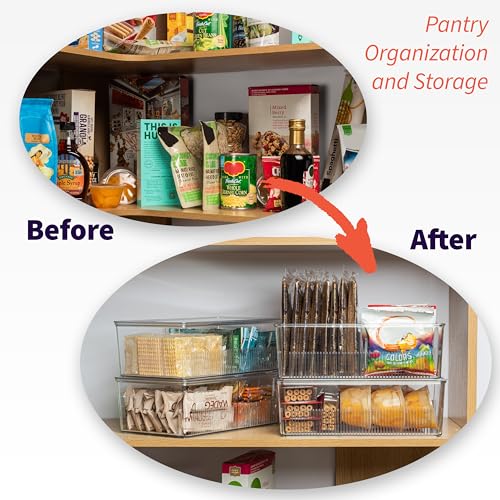 Pantry Organization and Storage Bins with Removable Dividers & Lids (10" x 6" x 3" - 4 Pack)