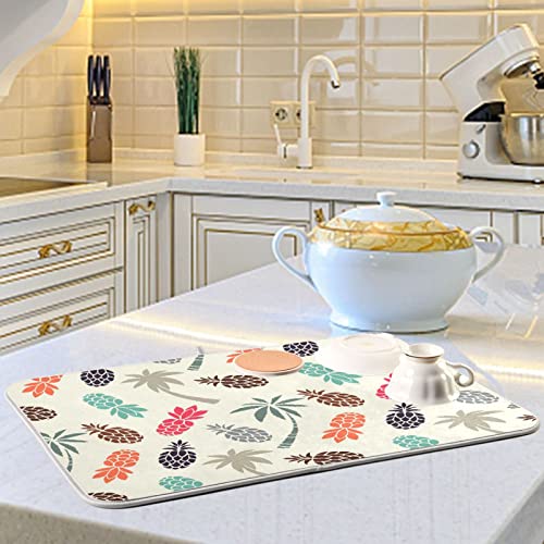 Super Absorbent Dish Drying Mat (Coconut Palm Trees Pineapples / 16" x 18")