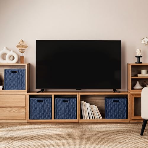 3 Pack Wicker Basket (Cube-3pack 11"×11"×10.5" / Navy Blue)