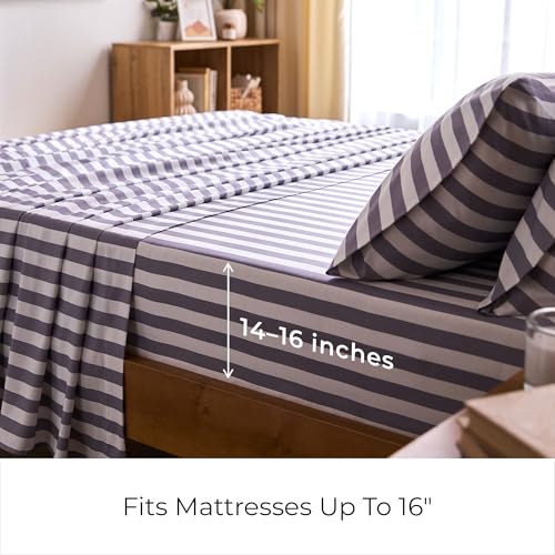 Iconic 4-PC, Ultra Soft Sheet Set (King, Oxford Stripe Hazy Lilac) (3395 Oxford Stripe Hazy Lilac / King)