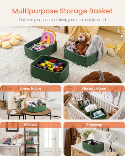 Small Woven Storage Basket for Organizing (Green / 13.5"L x 9.5"W x 5"H)