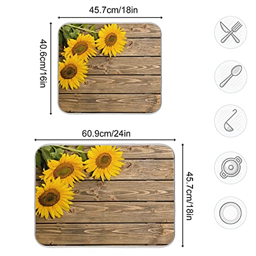 Super Absorbent Dish Drying Mat (Sunflowers On The Wooden / 18" x 24")