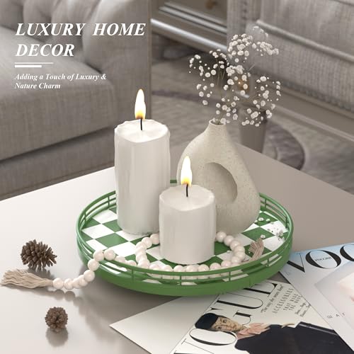 Green and White Checkerboard Lazy Susan with Rubberwood Base and Metal Rail (Green & White / 10 inches)
