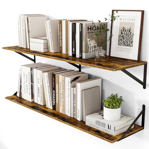 44W x 12D Deep Floating Shelves Set of 2 Rustic Brown (Rustic Brown With Black Metal Bracket / 44Wx12Dx5.8H)