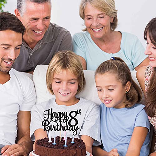 1 PCS Happy 8th Birthday Cake Topper Glitter Cheers to 8 Years Cake Pick Number 8 Fabulous Cake Decoration for 8th Birthday Theme Party Decorations Supplies Black (Black / 8th)