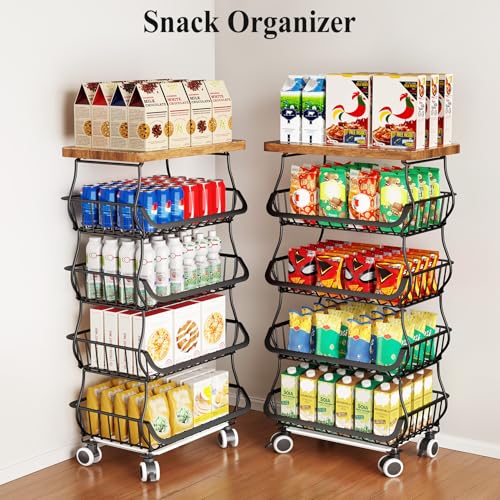 5 Tier Fruit and Vegetable Basket Stand for Kitchen (Black / 5 Tiers)