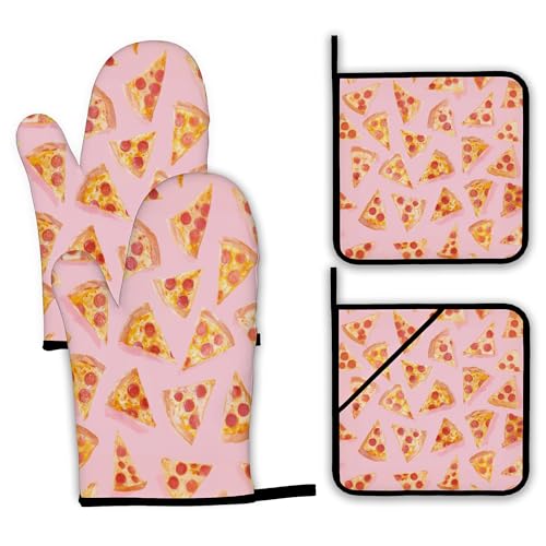 Cute Pizza Oven Mitts and Pot Holders (4 Count)