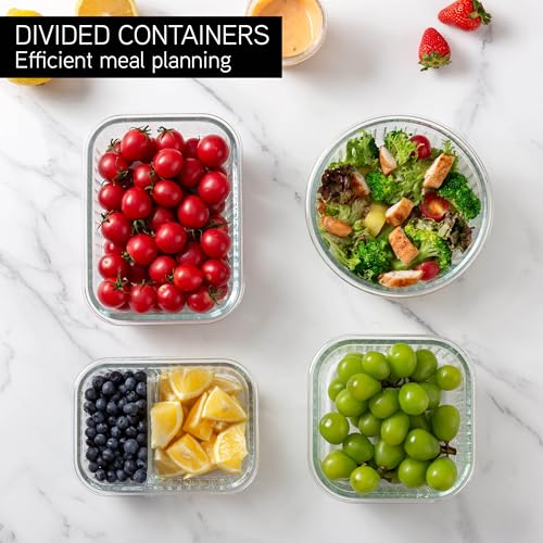 Premium 32 Pc. Borosilicate Glass Food Container Set with Dividers (Fluted Ombre Black)
