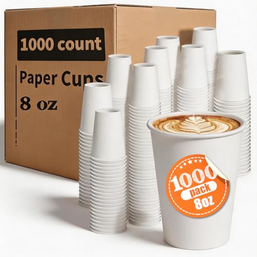 Disposable Paper Coffee Cups 8 oz 1000 Count Bulk (White - 8 oz)
