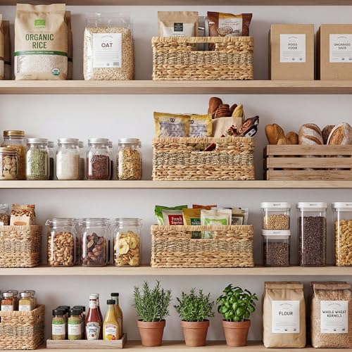 Large Wicker Baskets for Organizing (Natural (Water Hyacinth with Seagrass) / 15"L x 11"W x 6¾"H)