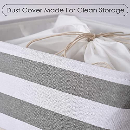 Jumbo Storage Bins Baskets (Grey&White Stripes / 3PCS/Extra Jumbo - 20.5Lx15.7Wx13.8H)