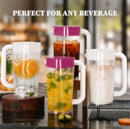 4 Pack 2L 68 oz Plastic Pitcher with Lid & Handle (White-red-4pack)
