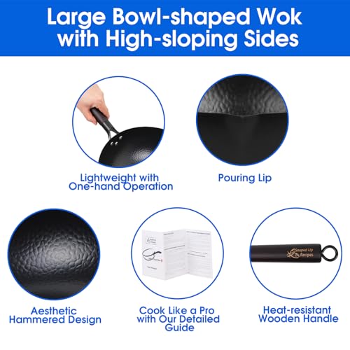 13.4 Inch Carbon Steel Wok For Electric (C-13.4 inch Wok with Wooden Lid)