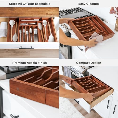 Silverware & Utensil Drawer Organizer (Natural Acacia / From 14.5" to 25" Wide)