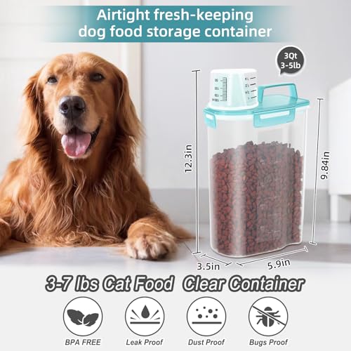 Airtight Small Cat Dog Pet Food Storage Containers BPA Free (Clear Blue x 2 / 3L-2pack)
