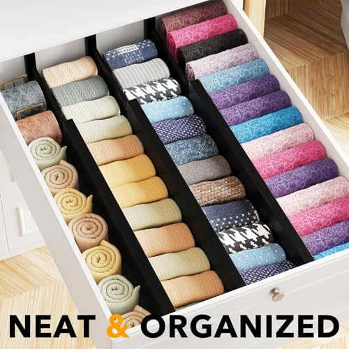 Bamboo Dresser Drawer Dividers 6 Pack (4.65''H, 17''-22''L / BLACK)