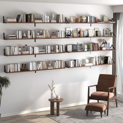 48 Inch Large Wall Bookshelves Set of 3 (Walnut / 47.24"W x 5.9"D x 5.4"H,Set of 3)