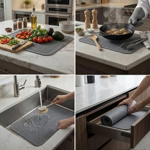 Silicone Dish Drying Mat for Multiple Usage (Gray / 24"L x 18"W)