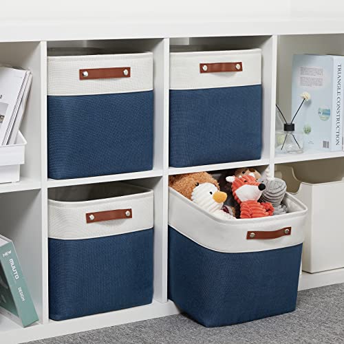 Foldable Storage Cubes 12 x 12 Organizer Bins (White&Blue / M-12"x 12"x12")