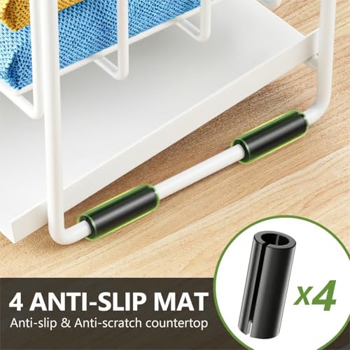 White 2 Tier Kitchen Sink Caddy Organzier Rack with Flexible Dish Brush Holder (White / Medium)