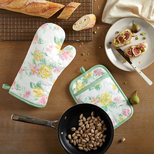 Amber Floral Oven Mitt & Pot Holder Set 2 (Petal Pink)