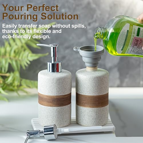 2 Pack Ceramic Soap Dispensers Set (White and White / 2xSoap Dispenser Set with Tray)