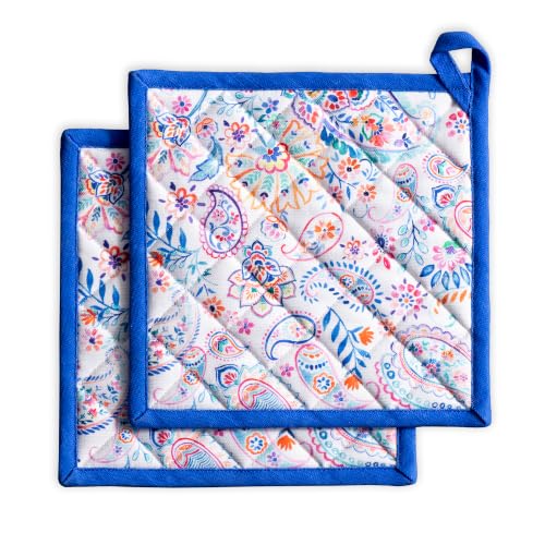 Pot Holders 100% Cotton Potholders (083 - Indian Floral / 8" x 8" (Pot Holder Pack of 2))