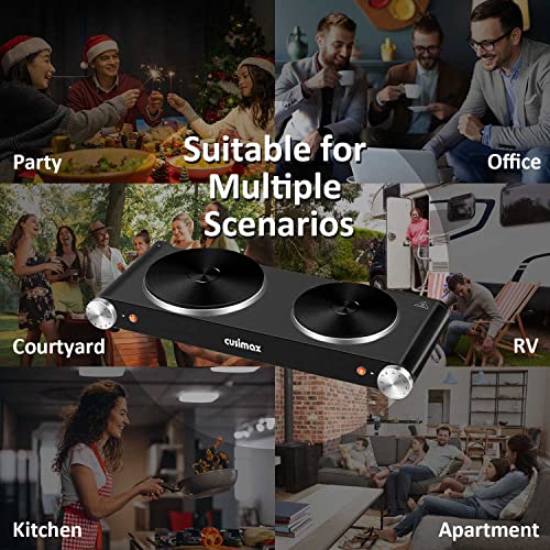 Hot Plate for Cooking 1800W Portable Electric Double Burner Countertop Cooktop Cast Iron Stove Heating Plate with 7 Power Levels Adjustable Temp Control (Black / Double)